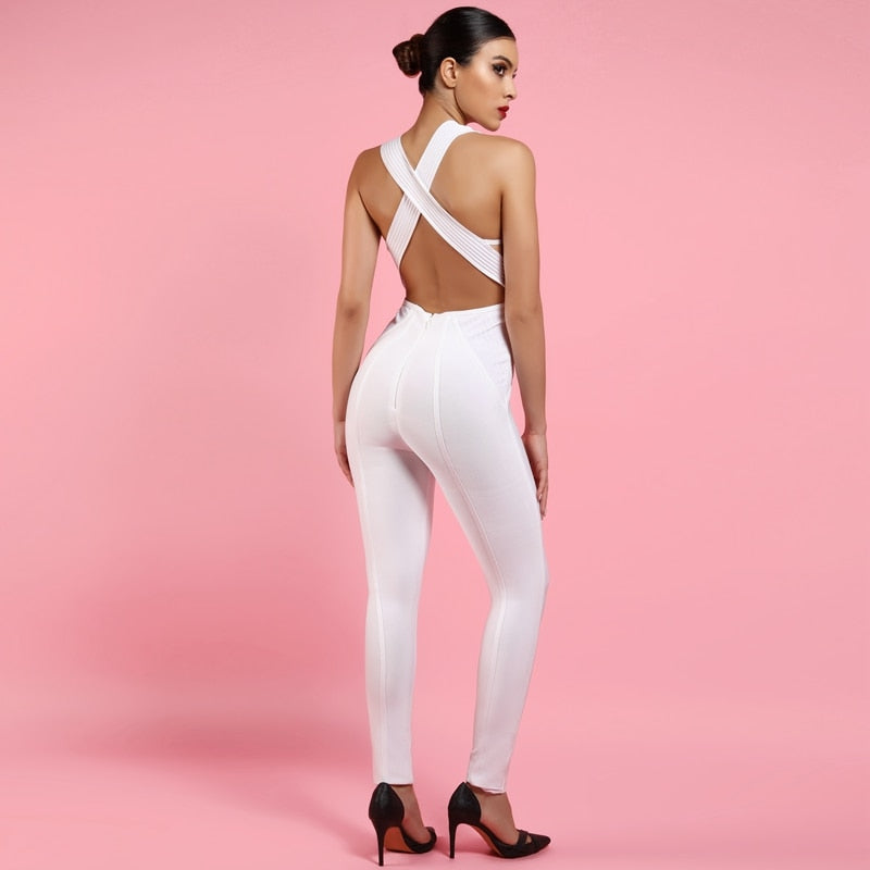 Sexy Bandage Jumpsuit Cut Out Jumpsuit White Rayon Quality Jumpsuit - Pleasures and Sins   Pleasures and Sins