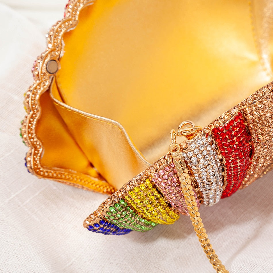 Women's High End Rainbow Shell Rhinestone Evening Clutch Bags - Pleasures and Sins   Pleasures and Sins