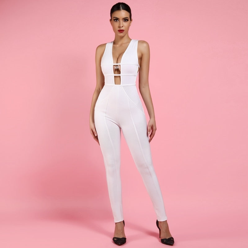 Sexy Bandage Jumpsuit Cut Out Jumpsuit White Rayon Quality Jumpsuit - Pleasures and Sins   Pleasures and Sins