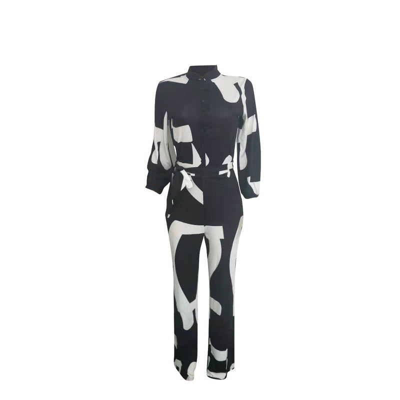 Autumn new sexy long sleeved lace up printed jumpsuit women - Pleasures and Sins   Pleasures and Sins