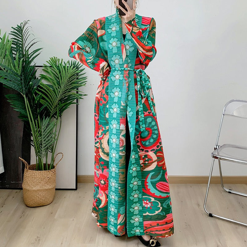 Wrap Over Muslim Robe Versatile Long sleeved Printed Cloak Coat - Pleasures and Sins   Pleasures and Sins