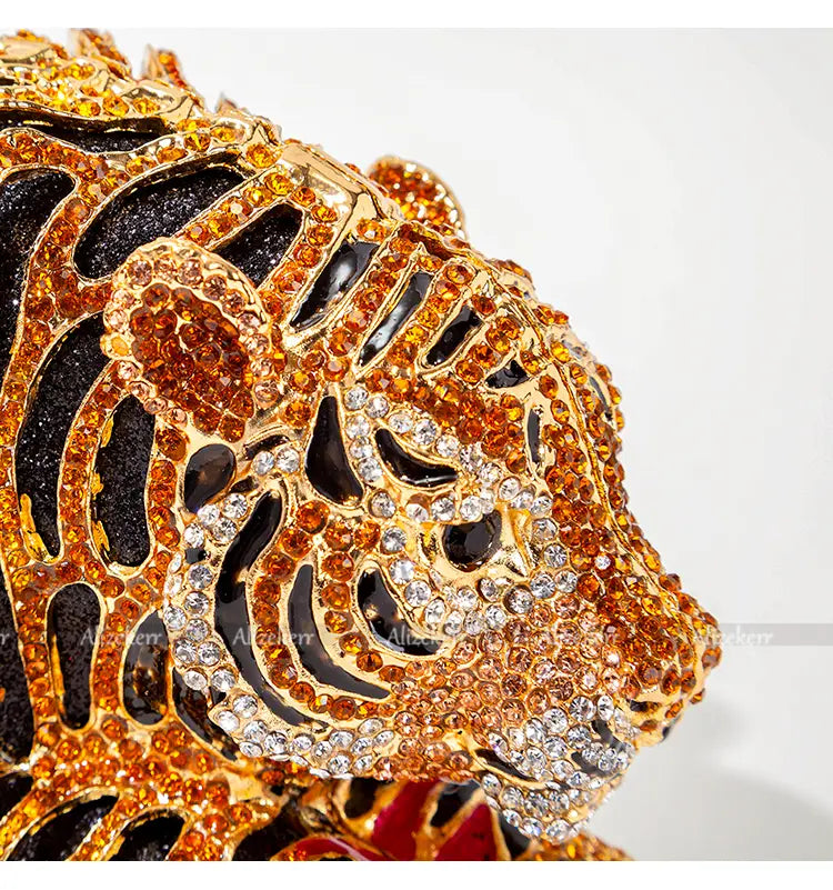 Metal Bling RhinestoneTiger Evening Luxury Clutch Bag