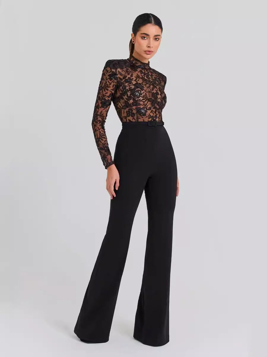 Womens sexy fashion see-through lace long-sleeved trouser jumpsuit - Pleasures and Sins   Pleasures and Sins