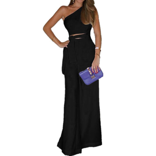 Off the shoulder lace up jumpsuit for women wide leg pants - Pleasures and Sins   Pleasures and Sins