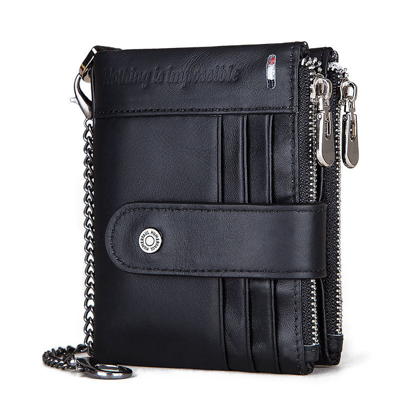 Anti-Theft Double Zip Mens Leather Wallet Multi Card Slot Coin Holder - Pleasures and Sins   Pleasures and Sins