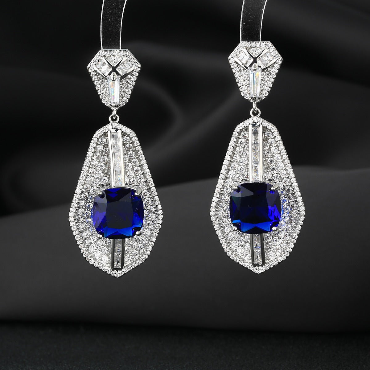 High-end heavy square diamond fan-shaped luxury inlaid zircon earrings - Pleasures and Sins   Pleasures and Sins