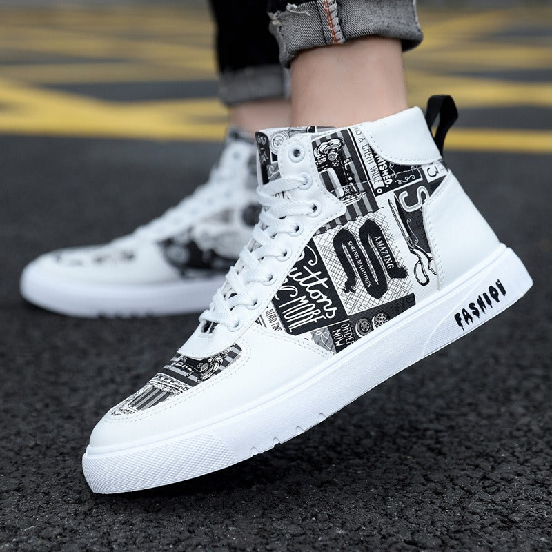 Trendy Mens Graffiti High Top Casual Sports Shoes - Pleasures and Sins   Pleasures and Sins