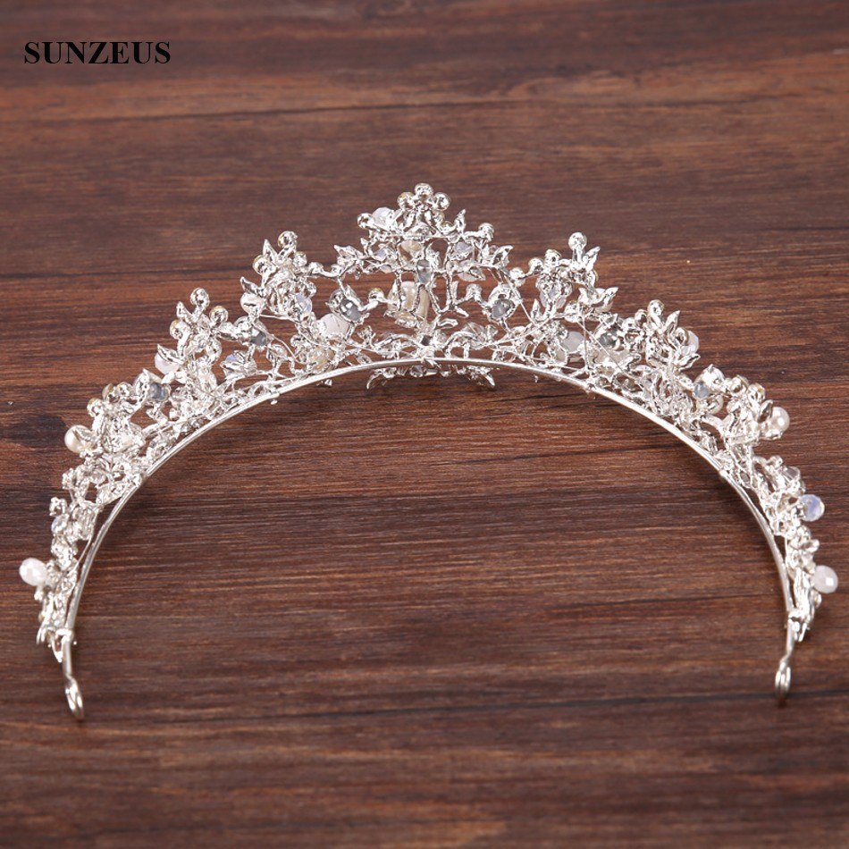 Crystal Bridal Tiara With Pearl Headband For Marriage