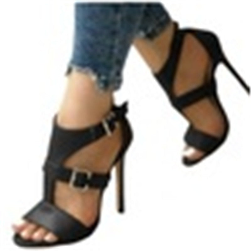 High heel summer thick heel buckle sandals - Pleasures and Sins   Pleasures and Sins