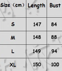 Size chart for Black and White Long Sleeved Casual Loose Dress for Ladies.