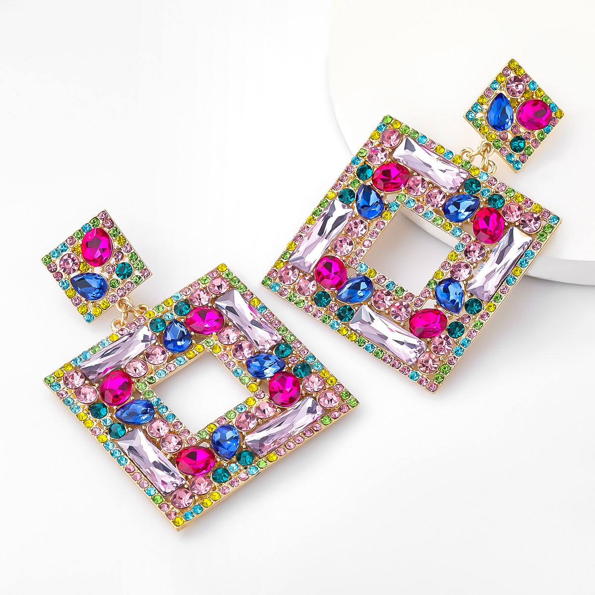 Flash Multi-layer Square Diamond Rhinestone Full Diamond Earrings - Pleasures and Sins   Pleasures and Sins