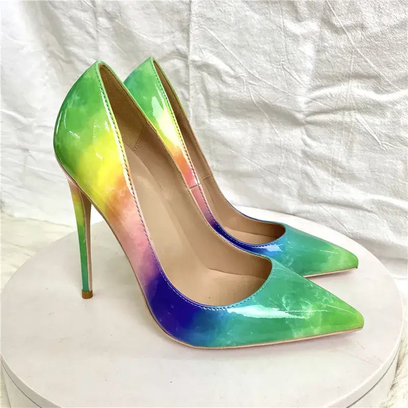 Chaussures unisexes à talons hauts arc-en-ciel à la mode étroite