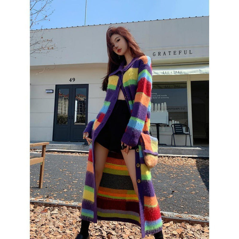 Rainbow Striped Sweater Coat Womens Autumn and Winter - Pleasures and Sins   Pleasures and Sins