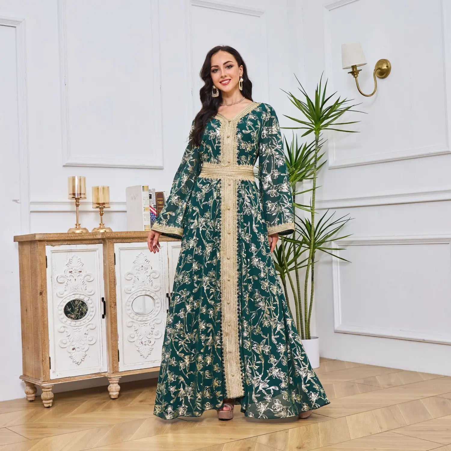 Abendkleid Muslim Blume Goldprägung Mode Robe