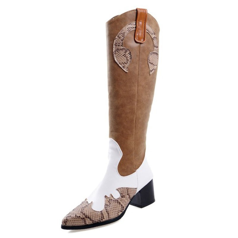 Women's Snake Pattern Pointed Tall Western Boots