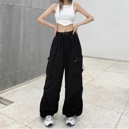 Womens Streetwear Cargo Baggy Parachute Wide Leg Trousers - Pleasures and Sins   Pleasures and Sins