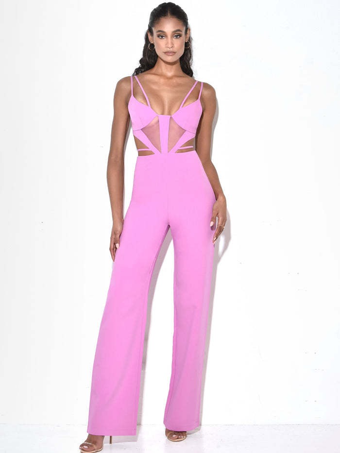 Pink high waist wide leg sexy party jumpsuit - Pleasures and Sins   Pleasures and Sins