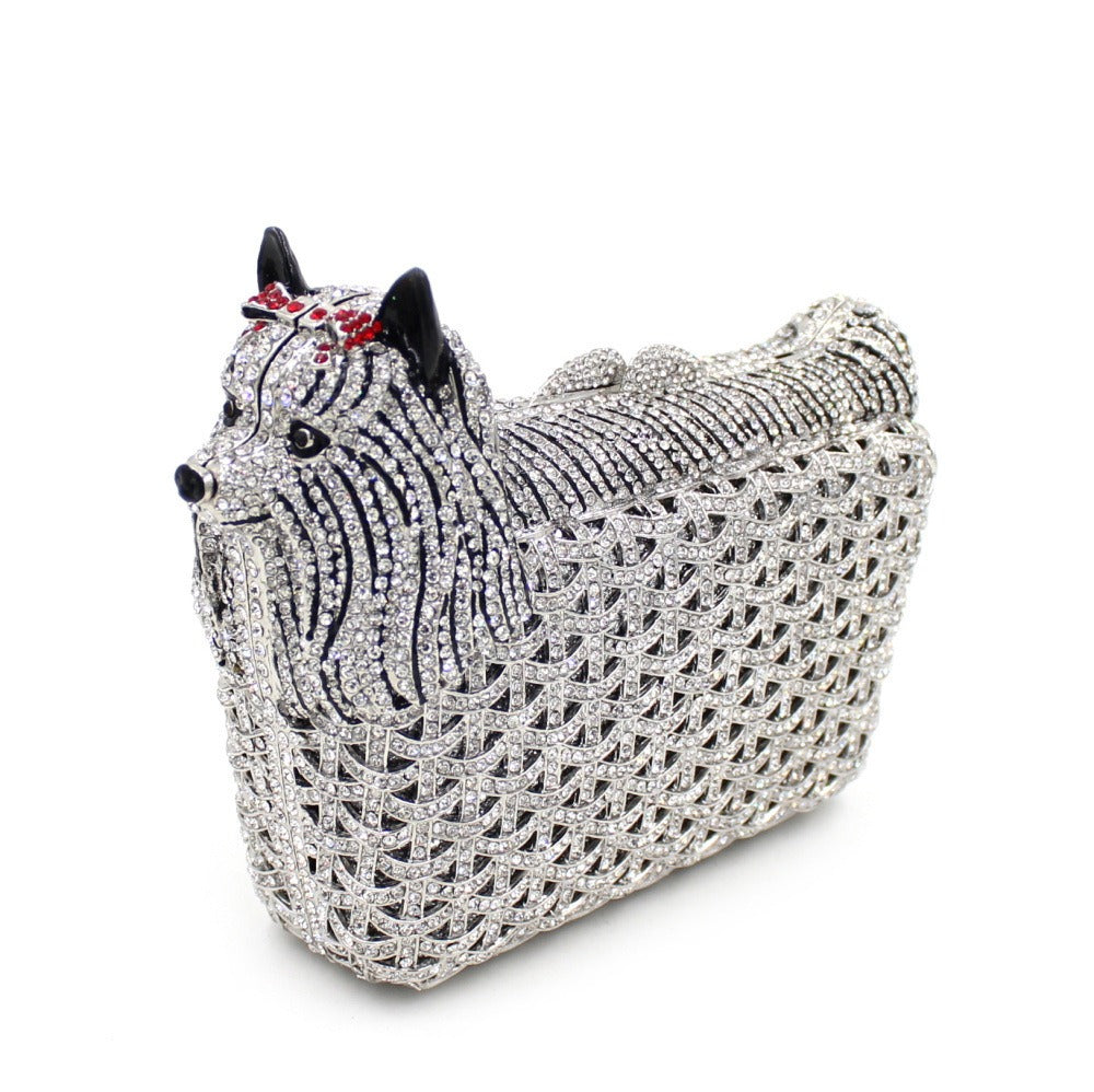 Puppy Shaped Rhinestone Bag, Hollow Metal Crystal Dinner Bag - Pleasures and Sins   Pleasures and Sins