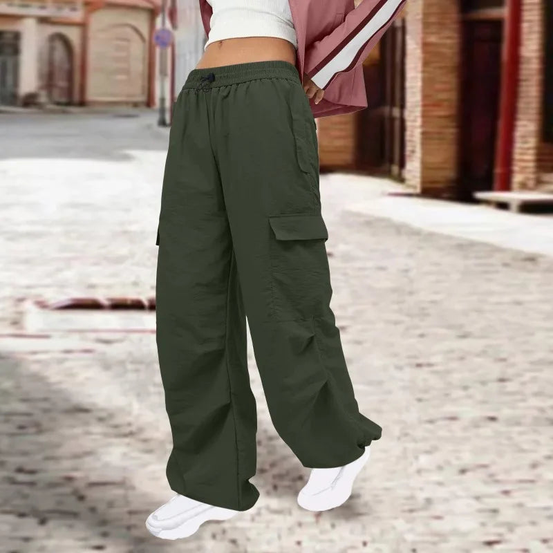 Multi Pocket Cargo Pants Women's High Waist Loose Casual Trousers