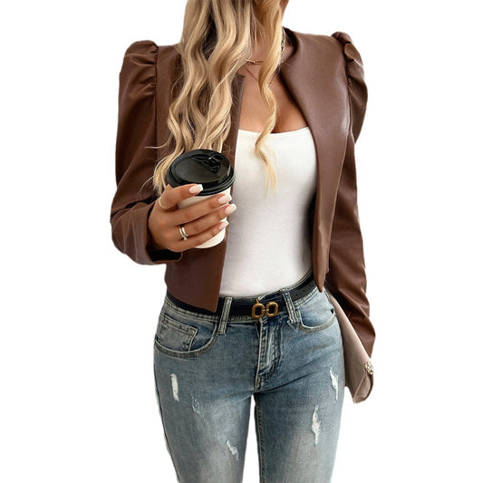 New ladies casual, solid colour faux leather jacket