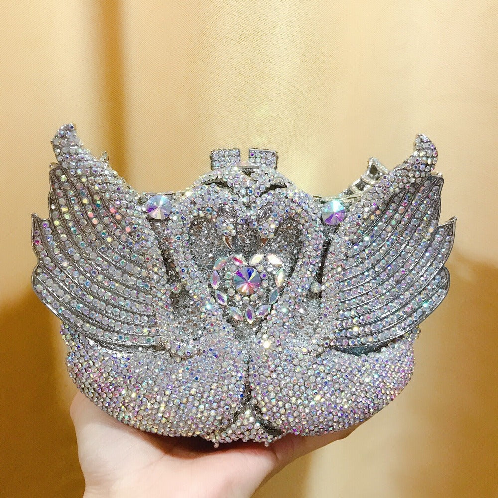 Kissing Swans studded diamond dinner bag, banquet full diamond bag - Pleasures and Sins   Pleasures and Sins