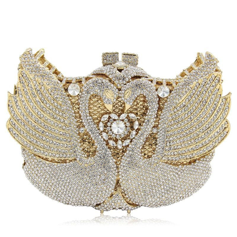 Kissing Swans studded diamond dinner bag, banquet full diamond bag - Pleasures and Sins   Pleasures and Sins