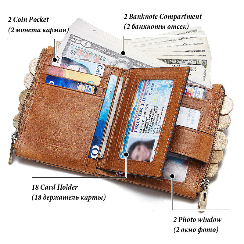 Anti-Theft Double Zip Mens Leather Wallet Multi Card Slot Coin Holder - Pleasures and Sins   Pleasures and Sins