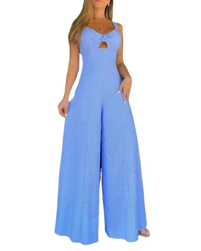 New womens Blue sleeveless casual loose wide leg jumpsuit - Pleasures and Sins   Pleasures and Sins