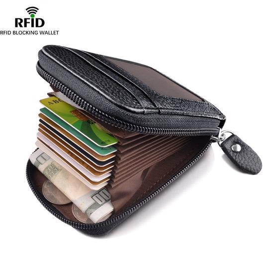 Men's Genuine Leather Multi Card Holder RFID Blocking Zip Up Wallet - Pleasures and Sins   Pleasures and Sins