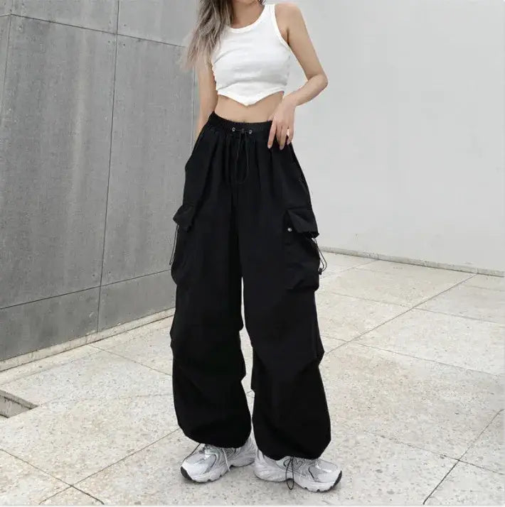 Pantalon large à jambes larges Cargo Baggy Parachute Womens Streetwear