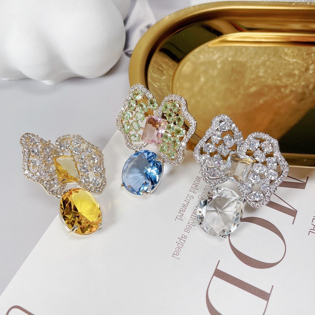 Fashionable colored zirconium petals pure luxury earrings