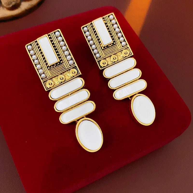 High-end Geometric artificial pearl earrings, French retro court style earrings