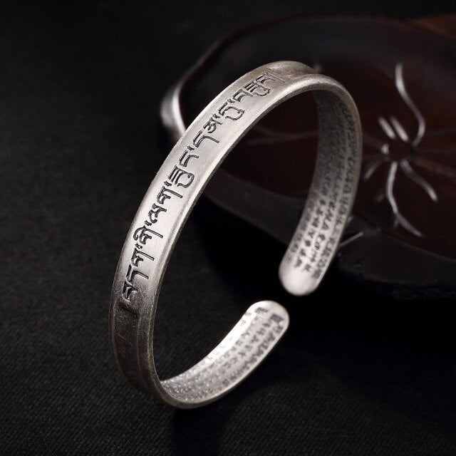 Pure Silver Six Word Mantra Buddhist Scripture Bracelet - Pleasures and Sins   Pleasures and Sins