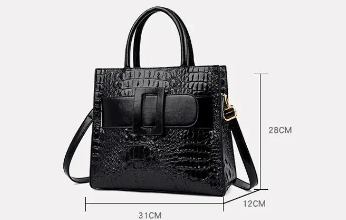 Stylish Black Crocodile Textured Handbag with Bow for a Womens Crocodile Shoulder Crossbody.