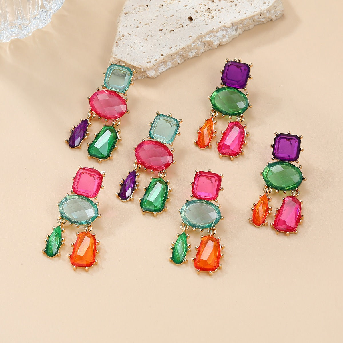 Glamourous earrings, multi-layered geometric color matching earrings - Pleasures and Sins   Pleasures and Sins