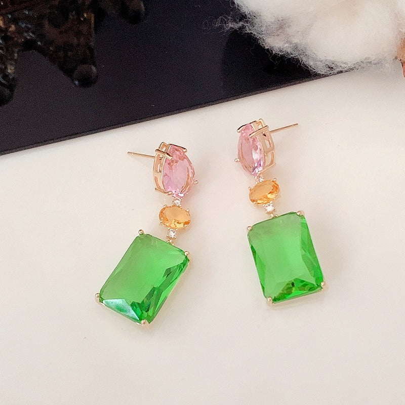Pink Droplet Geometric Square Earrings Luxury Zircon Color Fashion