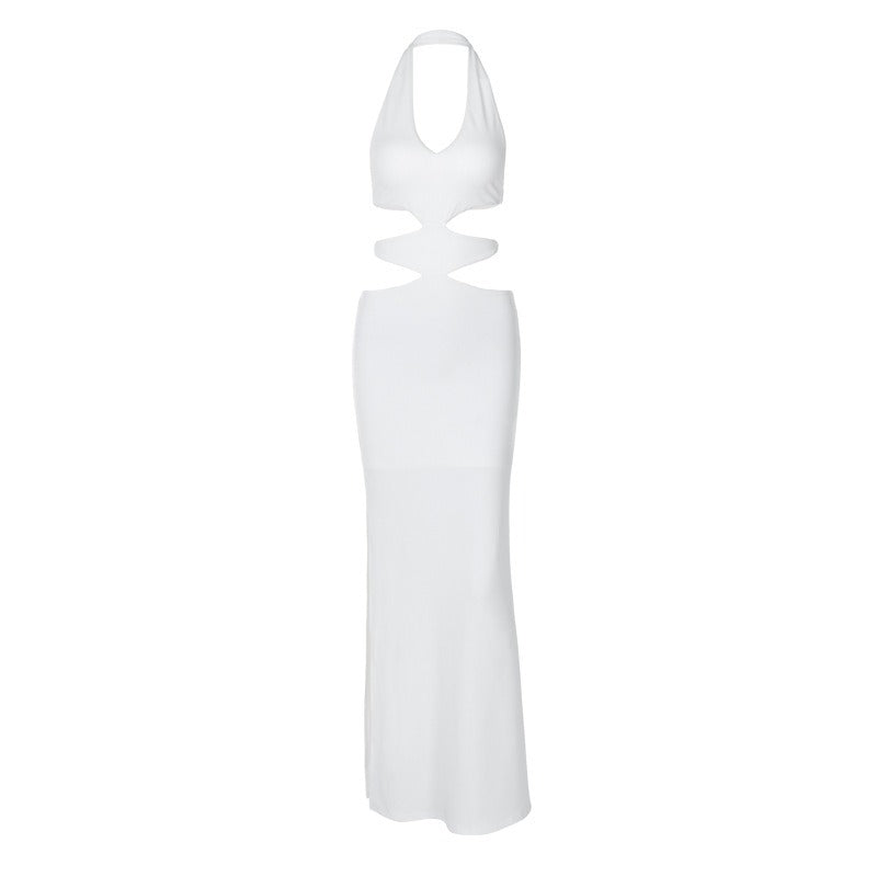 Fashionable and sexy backless slit neck hanging sleeveless dress - Pleasures and Sins   Pleasures and Sins