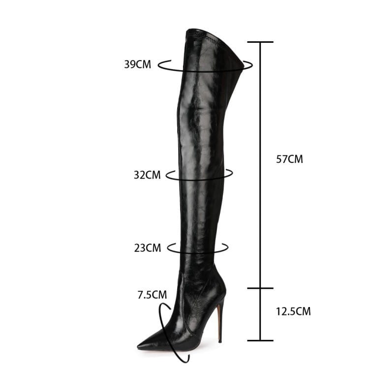 New Black Sexy Thin High Heel Thigh Length Pointed Toe Boots