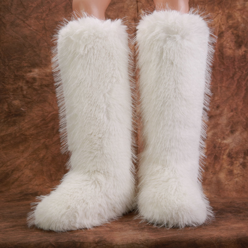 Fashion Knee High Plush Fluffy Snow Boots For Women - Pleasures and Sins   Pleasures and Sins