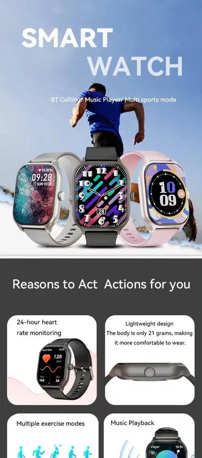 Smartwatch Bluetooth call heart rate and blood pressure