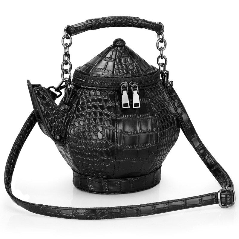 Ladies Black Teapot Shaped Shoulder Bag - Pleasures and Sins   Pleasures and Sins