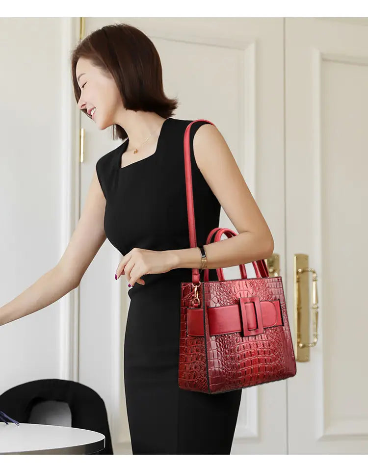 Red Crocodile Handbag with Buckle, Perfect for a Womens Crocodile Shoulder Crossbody Look