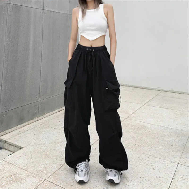 Womens Streetwear Cargo Baggy Parachute Wide Leg Trousers - Pleasures and Sins   Pleasures and Sins