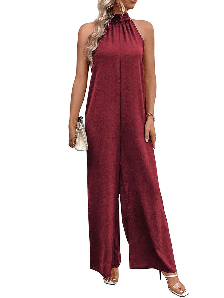 Womens round neck solid color straight leg jumpsuit - Pleasures and Sins   Pleasures and Sins