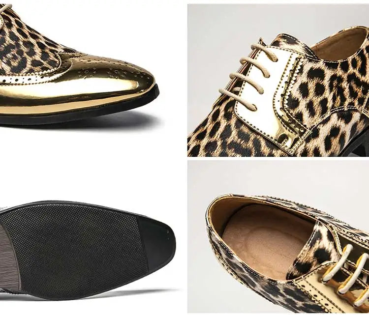 Mens Gold or Silver Patent Leopard Print Shoes