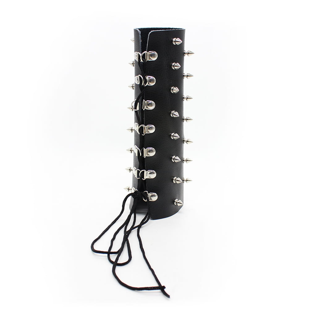 Black leather bracer with studs, perfect for erotic bondage straps and nail bondage armor.