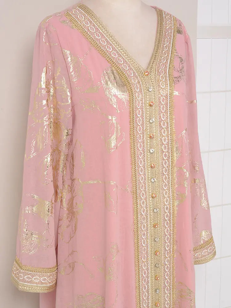 Muslim Womens Dress New Pink Stamped Fashion Party Robe