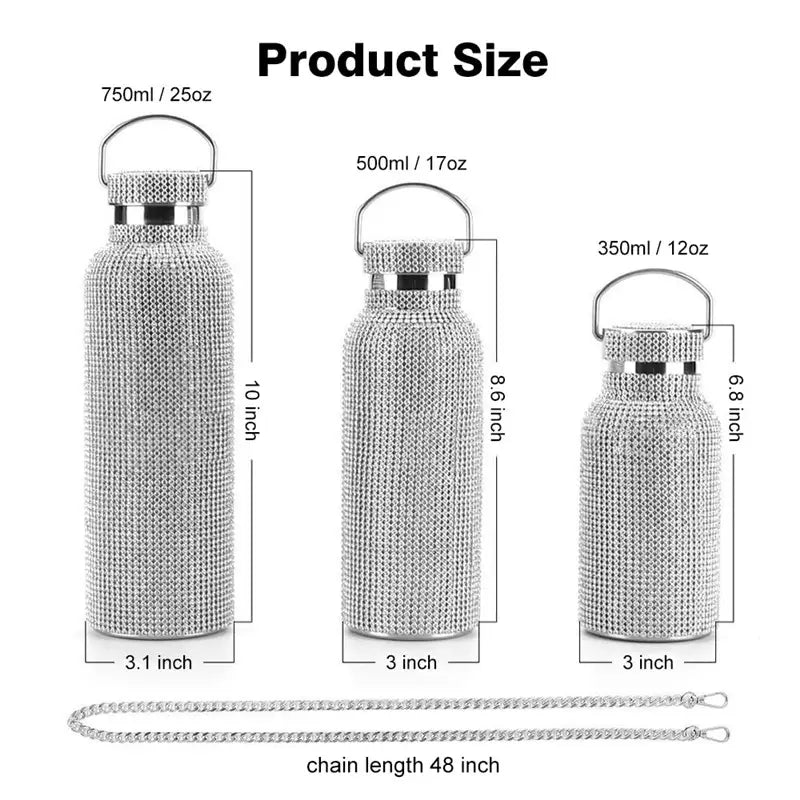 Strassbesetzte Isolierflasche mit hohem Fassungsvermögen aus Edelstahl