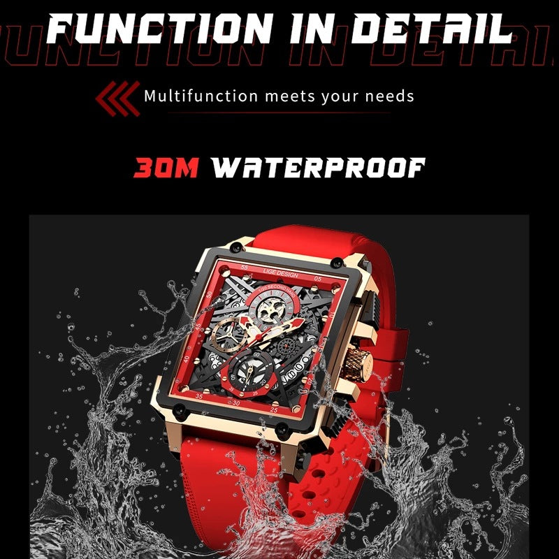 New Men's Watch Square Multifunction Chronograph 30M Waterproof Watch - Pleasures and Sins   Pleasures and Sins