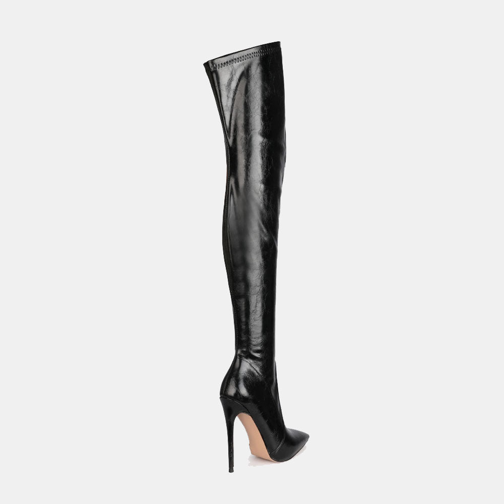 New Black Sexy Thin High Heel Thigh Length Pointed Toe Boots - Pleasures and Sins   Pleasures and Sins